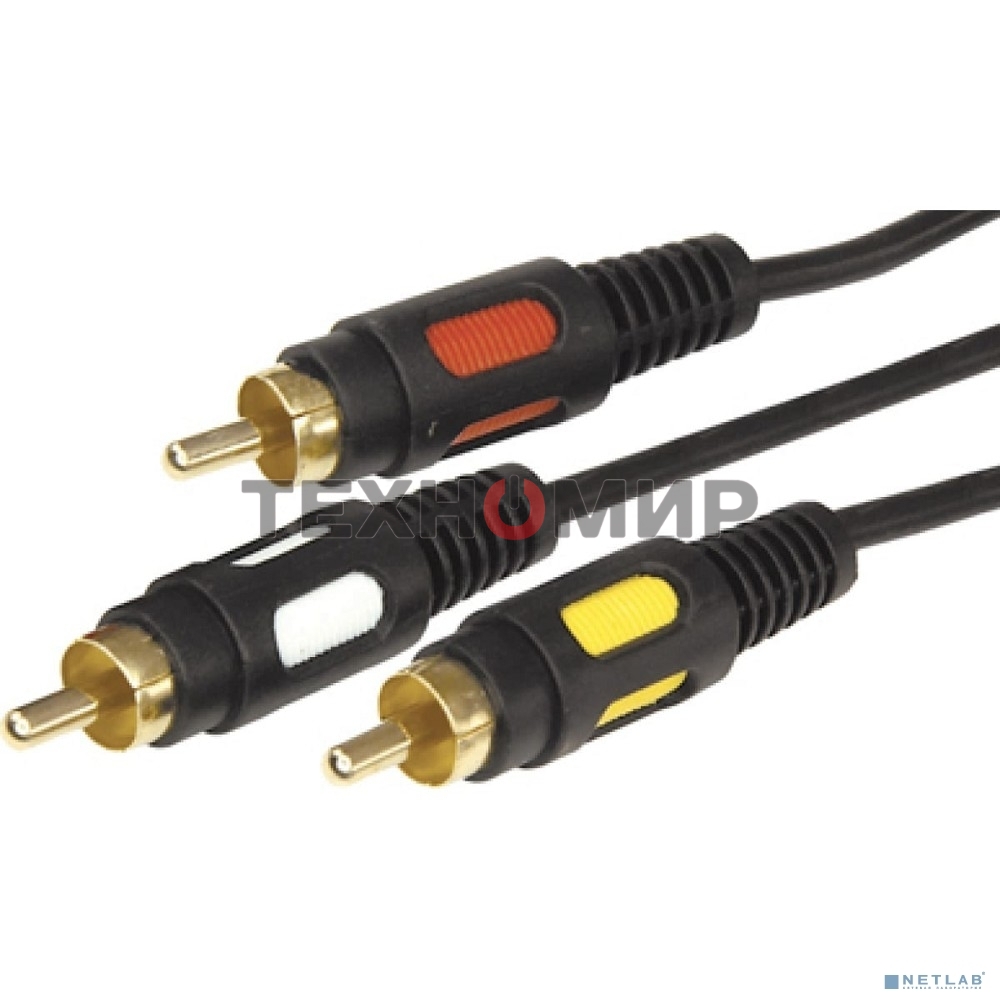 Шнур Rexant 3 RCA - 3 RCA, длина 5 м етров, черный (GOLD)