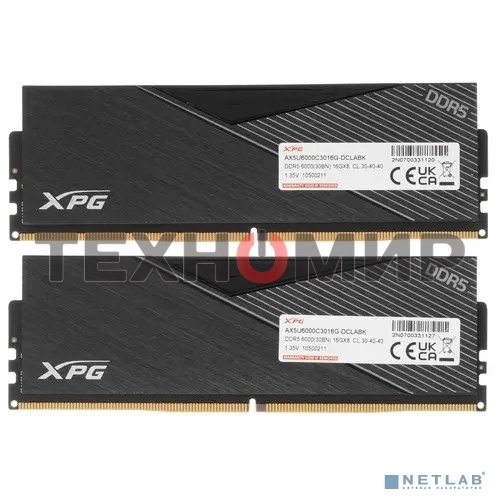 Оперативная память XPG Lancer, DDR5, 32GB (2x16GB), 6000MHz, CL30, DIMM, с радиаторами, черный