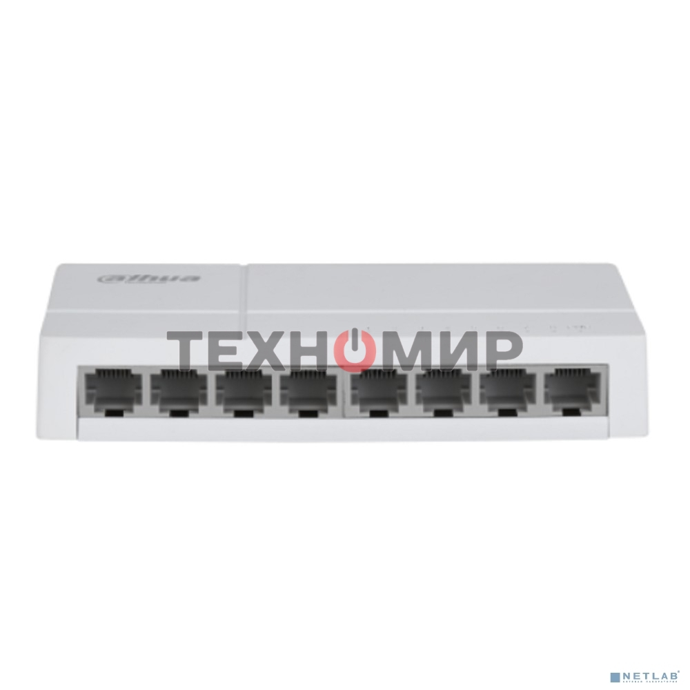 Коммутатор 8-в-1 Dahua DH-SF1008L/8 портов до 100 Мбит.с/коммутация до 1.6 Gbит.с/неуправляемый/Plug & Play/белый (DH-SF1008L)