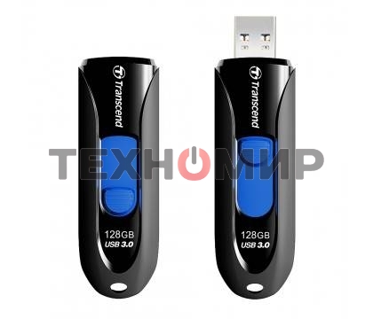 Флешка USB Transcend JetFlash 790 (TS128GJF790K), 128Gb, USB 3.0, R/W 90/40, черный/синий