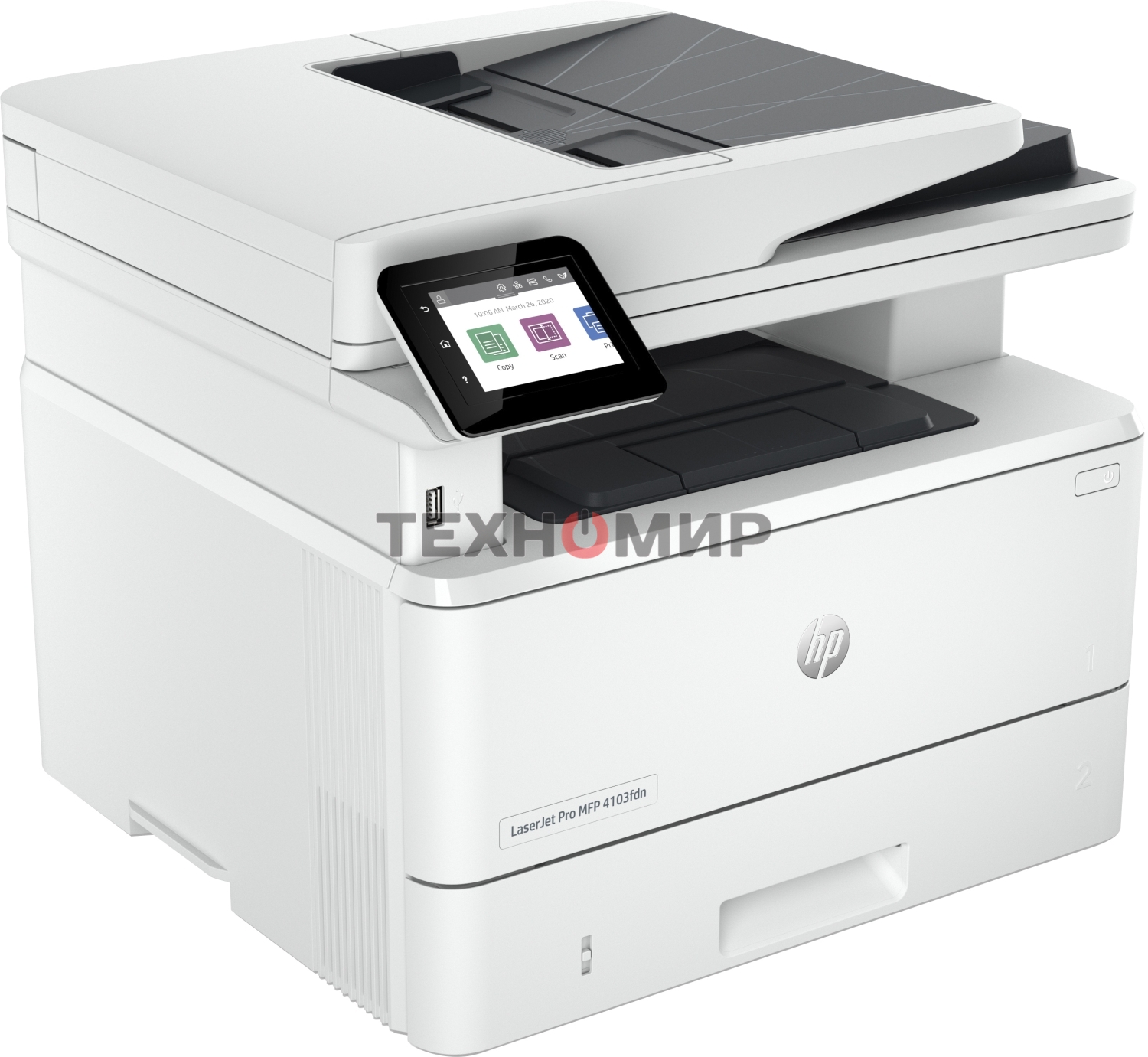 МФУ лазерное HP LaserJet Pro 4103fdn (2Z628A), A4, ч/б, печ. до 40 стр/мин., скан. до 29 стр/мин. (ч/б) 20 стр/мин. (цвет), 1200 x 1200 dpi, USB, RJ-45, Air Print, Mopria