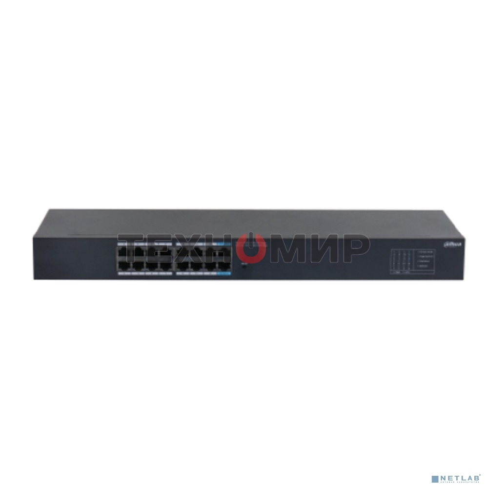 Коммутатор гигабитный 16-портовый неуправляемый Dahua DH-SG1016 16xRJ45 1Gb, коммутация 32 Гбит/с, MAC-таблица 8К, металл
