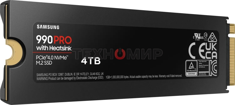 Накопитель SSD Samsung 990 Pro 4Tb, PCIe 4.0 x4, M.2 2280, NVMe, R/W 7450/6900, с радиатором