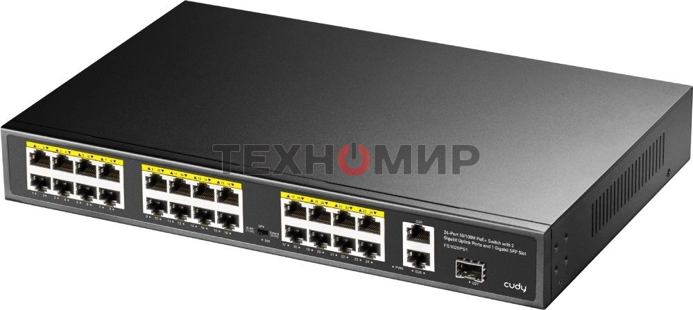 Коммутатор Cudy FS1026PS1, (L2) 24x100 Мбит/с 2x1 Гбит/с, 1SFP, 24PoE, 24PoE+ 300W, неуправляемый