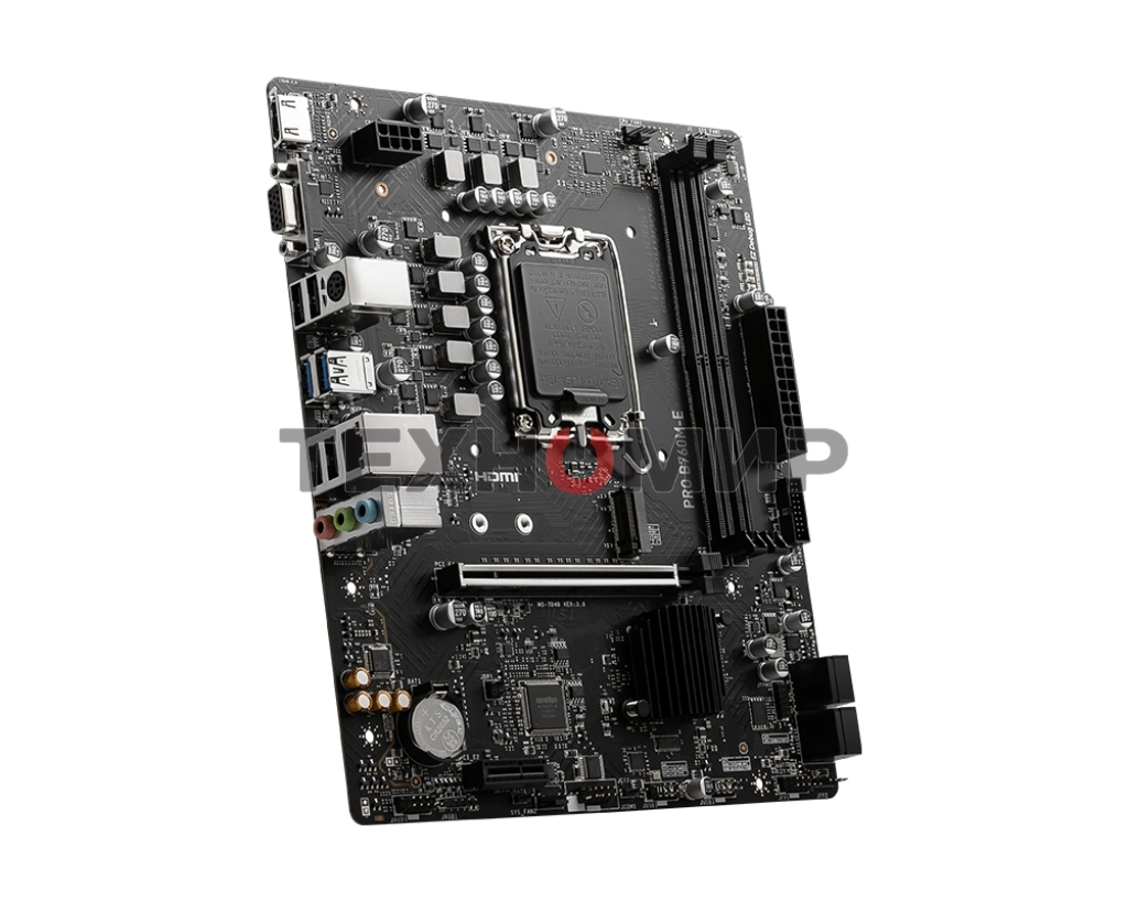 Материнская плата MSI PRO B760M-E, LGA 1700, Intel B760, 2xDDR5, 4xSATA, 1xM.2, 1xPCIe 4.0 x16, 1xPCIe 4.0 x1, 1xHDMI, 1xVGA, 1x1Gb LAN, 2xUSB-A 3.2 Gen 1, 4xUSB-A 2.0, 3x3.5 мм, 7.1, mATX