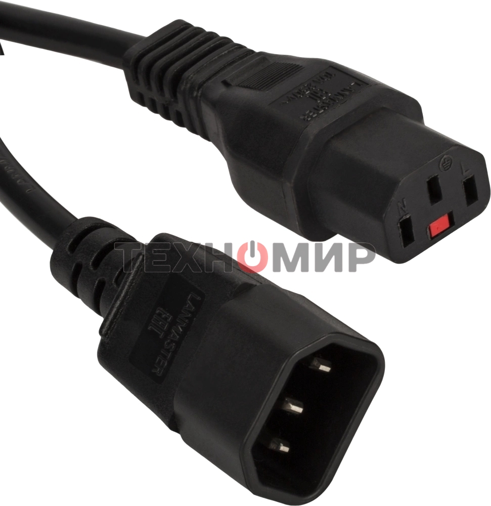 Шнур питания LANMASTER с блокировкой C13-C14, 3х0.75, 220В, 10А, черный, 1.5 м.