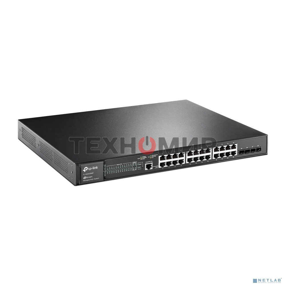 Коммутатор JetStream 28-port Gigabit L2+ Managed Switch with 24-port PoE+, PoE budget up to 384W, support SDN