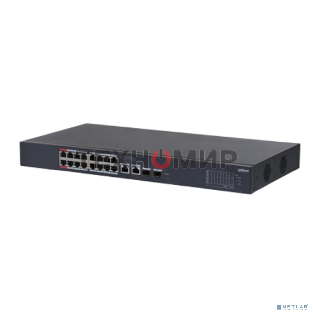 Коммутатор Dahua DH-CS4218-16ET-240 (L2) 16x100 Мбит/с 2xКомбо(1000BASE-T/SFP) 2SFP 16PoE 240W управляемый