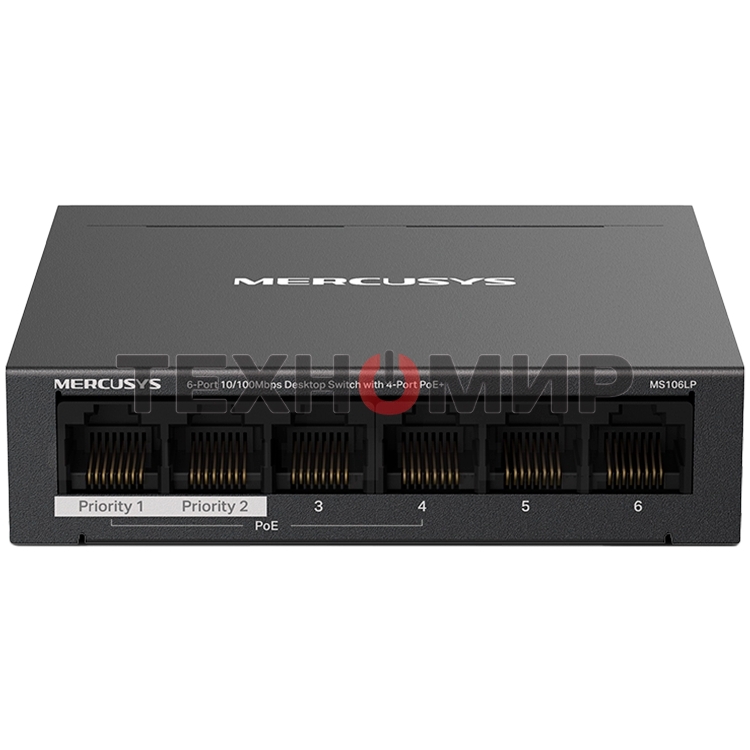 Коммутатор настольный Mercusys MS106LP с 6 портами 10/100 Мбит/с (4 порта PoE+)