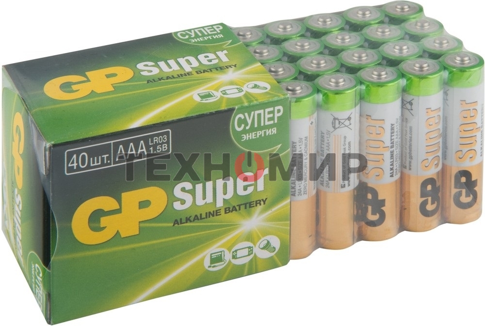 Алкалиновые батарейки GP Super Alkaline G-Tech 24А ААA - 40 шт. в пленке