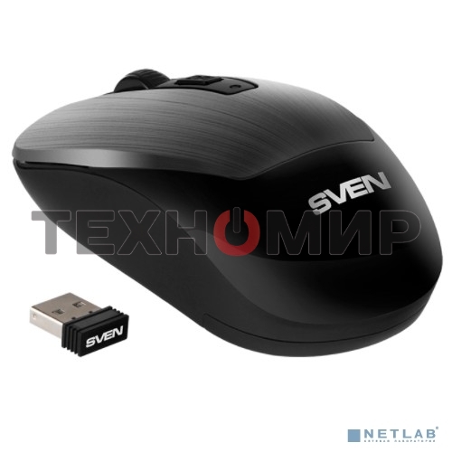Мышь беспроводная SVEN RX-380W серый металлик, 1600 dpi, радиоканал, USB, кнопки - 4