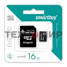 Флеш карта Smartbuy microSD 16Gb, microSDHC Class 10 (SD адаптер)