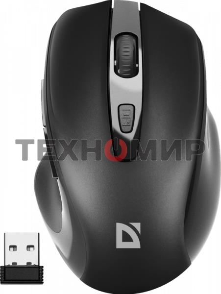 Мышь беспроводная Defender Prime MB-053 черный, 1600 dpi, радиоканал, USB, кнопки - 6