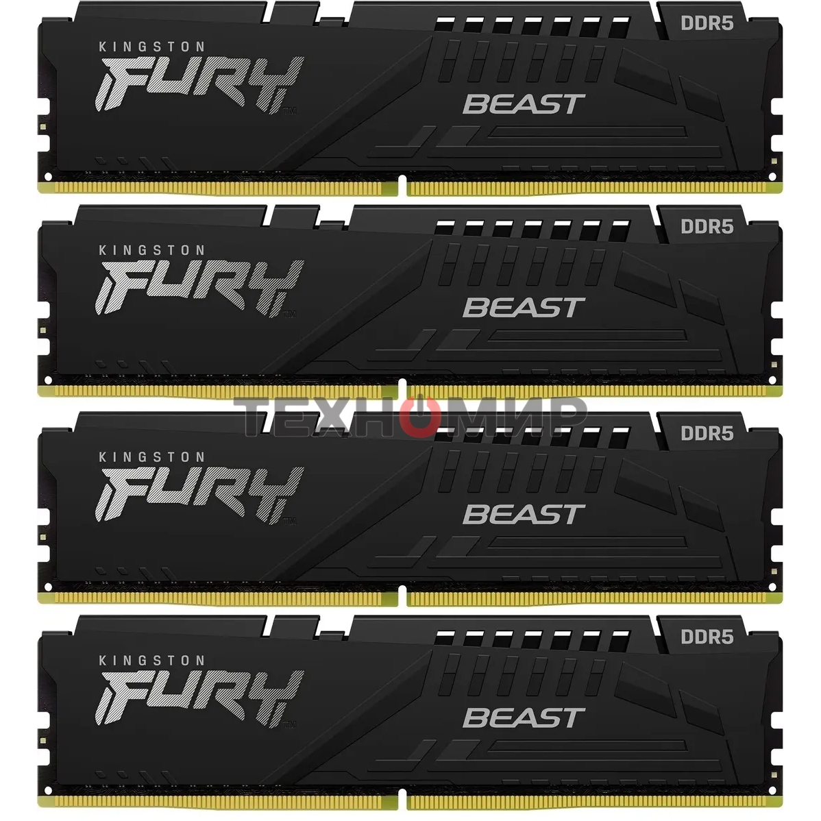 Оперативная память Kingston Fury Beast, DDR5, 64Gb (4x16GB), 6000MHz, CL40, DIMM, с радиаторами, черный