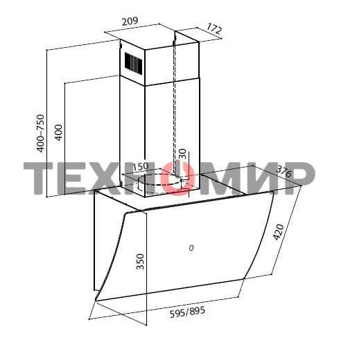 Вытяжка каминная Lex Plaza GS 600 BL черный управление: сенсорное (1 мотор)