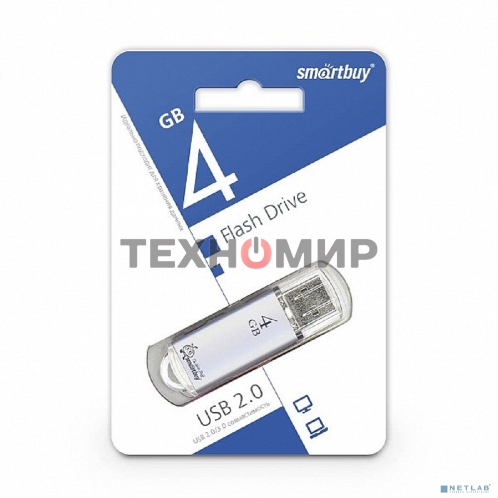 Флешка USB Smartbuy V-Cut series (SB4GbVC-S), 4Gb, USB 2.0, R/W 15/5, серебристый