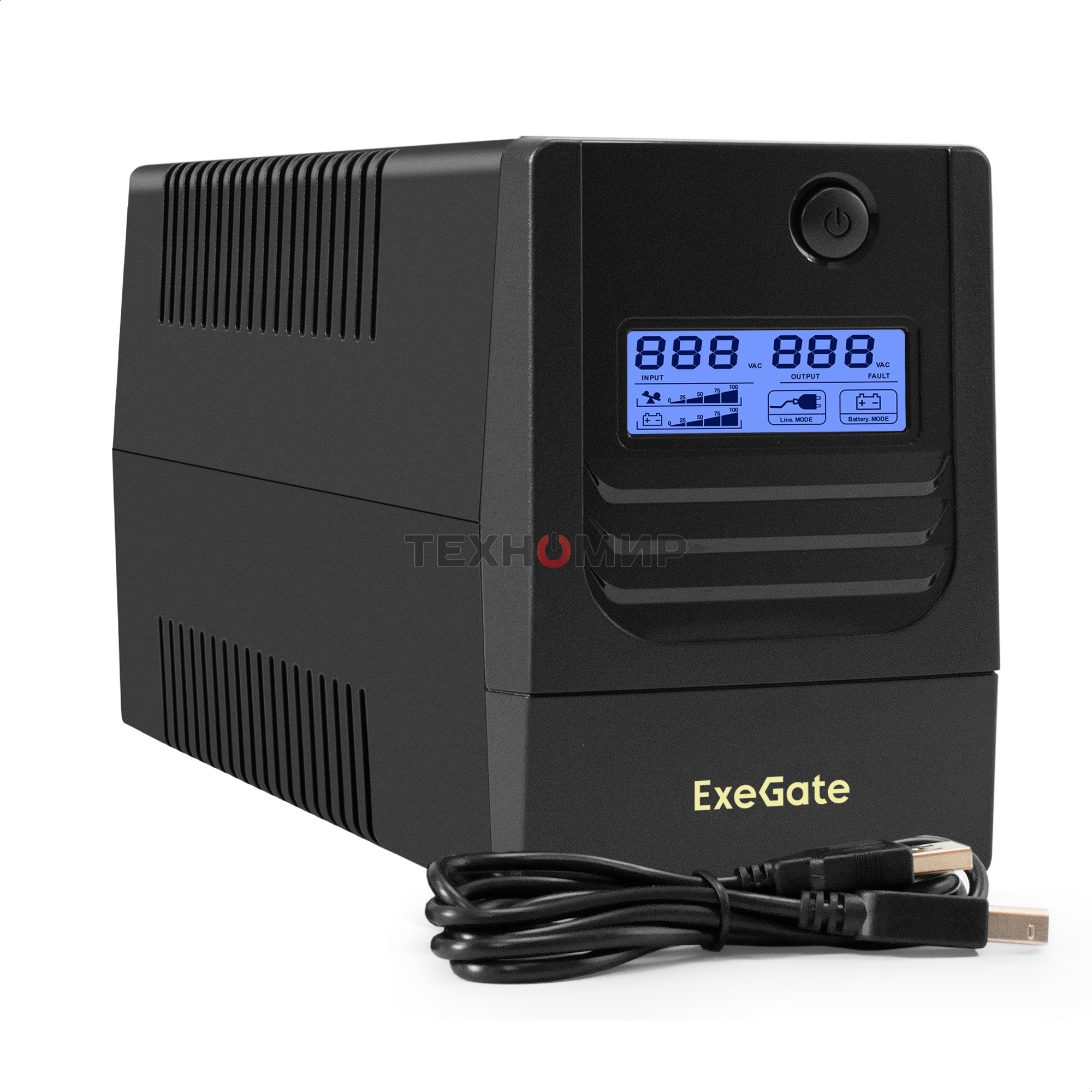 Источник бесперебойного питания ExeGate Smart LB-850.LCD.AVR.2SH.USB (850VA/510W, LCD, AVR, 2*Schuko, USB, батарея 12V 9Ah, черный)