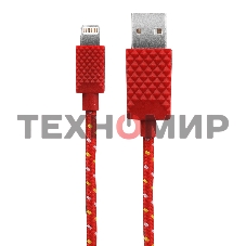 Кабель Qumo MFI кабель c разъемом Apple 8 pin, 0,15м, тканевая оплетка, красный