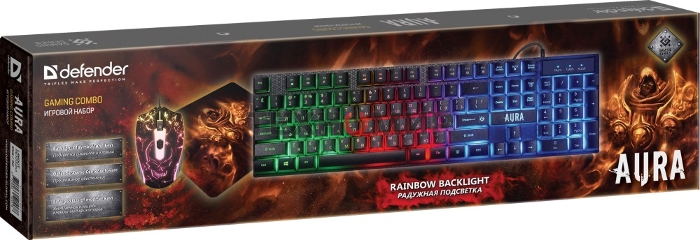 Комплект клавиатура+мышь Defender Aura MKP-117 проводной, USB, 2400 DPI, черный