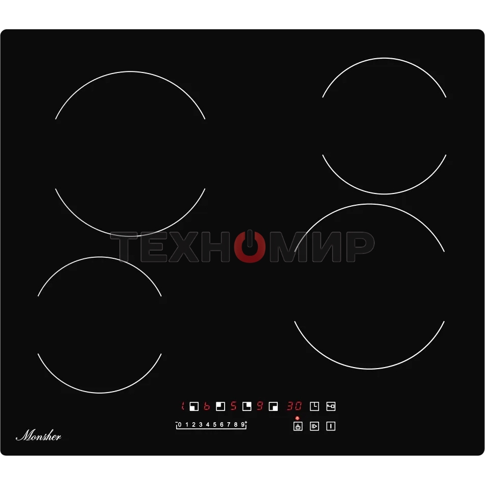 Встраиваемая варочная панель электрическая, 60 см, 4 конфорки, черный Monsher MHE 6002