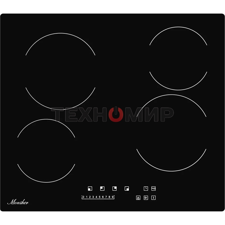 Встраиваемая варочная панель электрическая, 60 см, 4 конфорки, черный Monsher MHE 6002