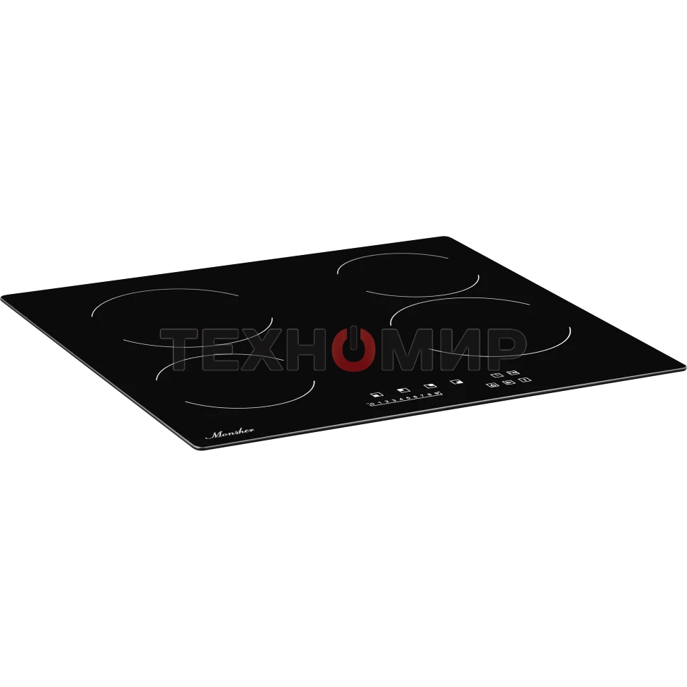 Встраиваемая варочная панель электрическая, 60 см, 4 конфорки, черный Monsher MHE 6002