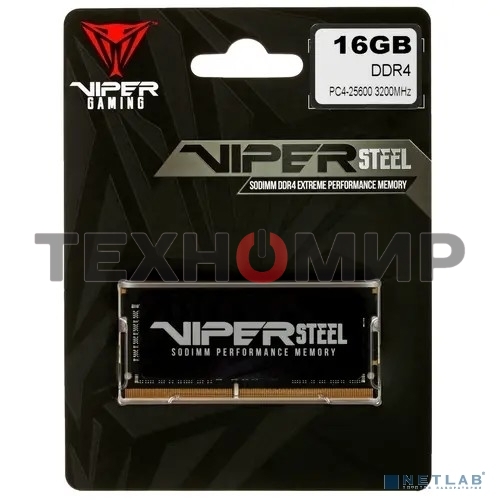 Оперативная память Patriot Steel Series, DDR4, 16GB (1x16 GB), 3200 MHz, CL22, радиатор, черный, SO-DIMM
