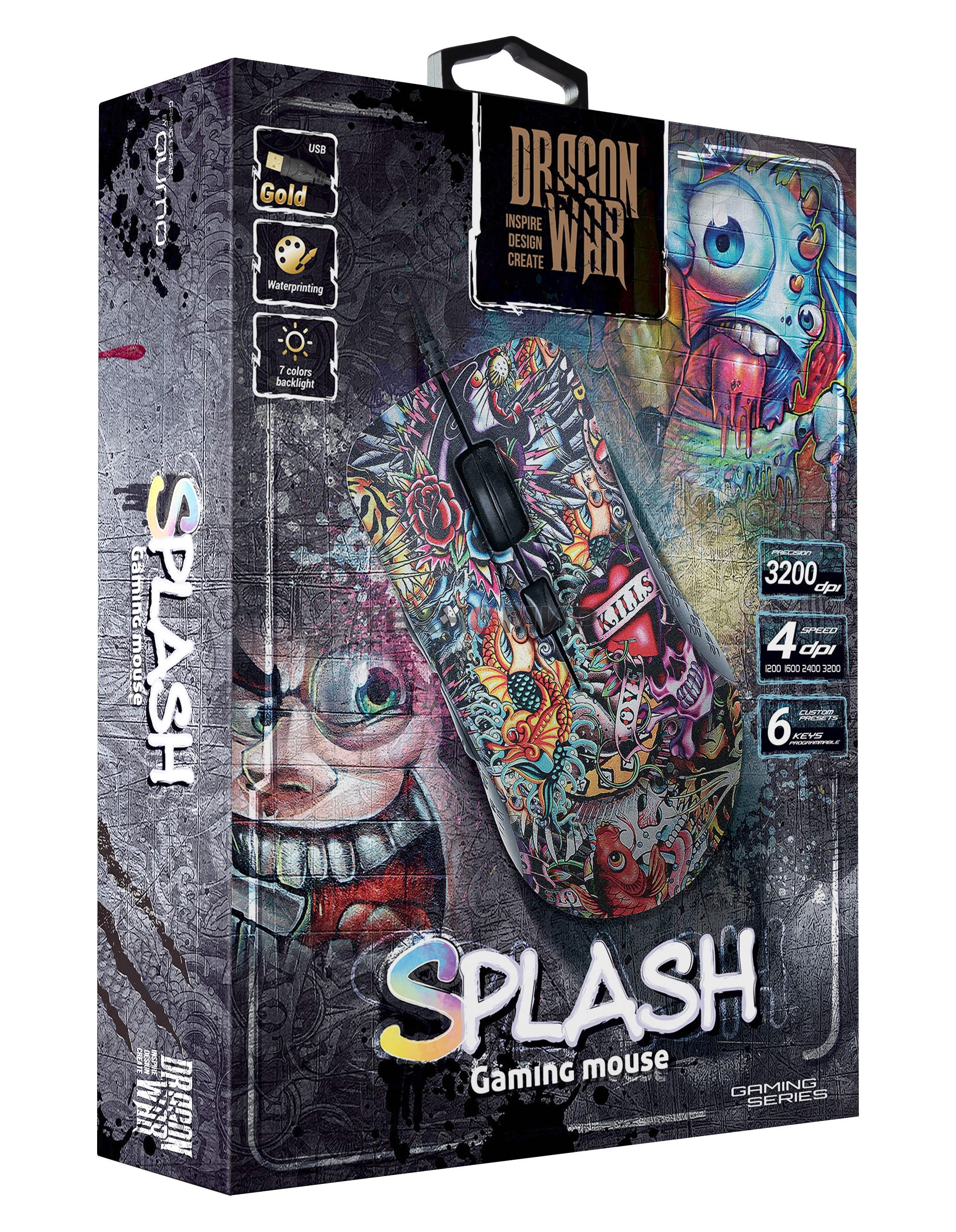 Мышь проводная Qumo Splash M40 черный, 3200 dpi, USB, кнопки - 6