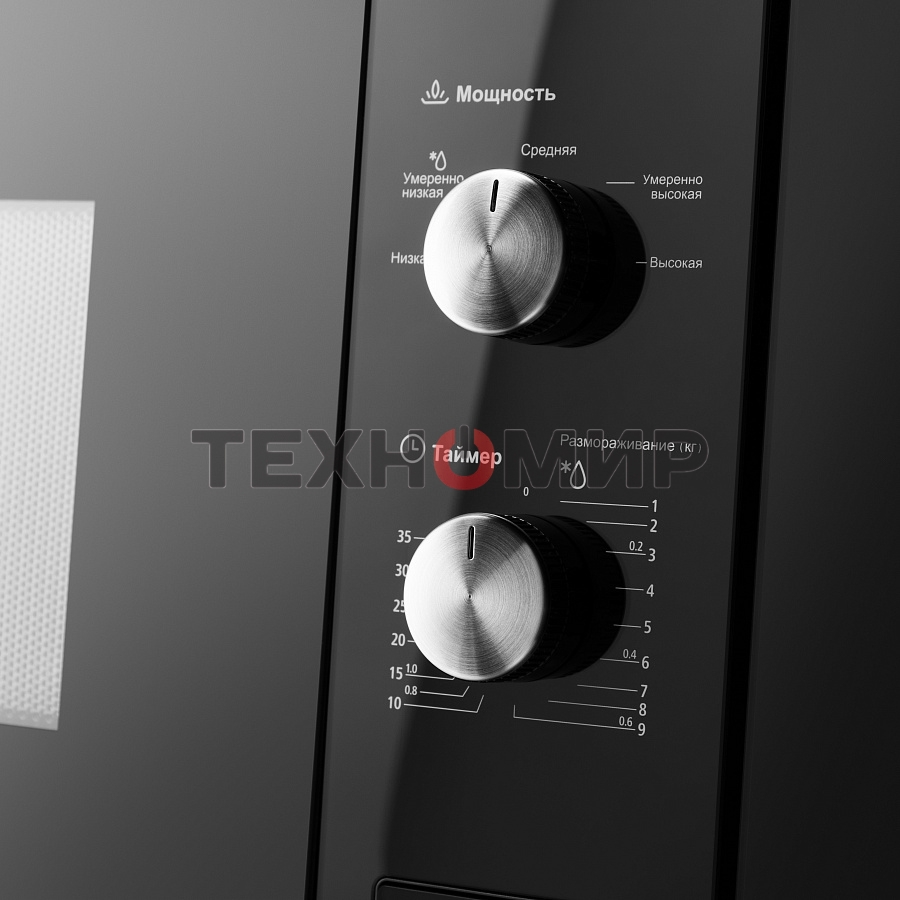 Встраиваемая микроволновая печь Maunfeld MBMO.20.1PGb черный, 20 л, 800 Вт, переключатели - поворотный механизм