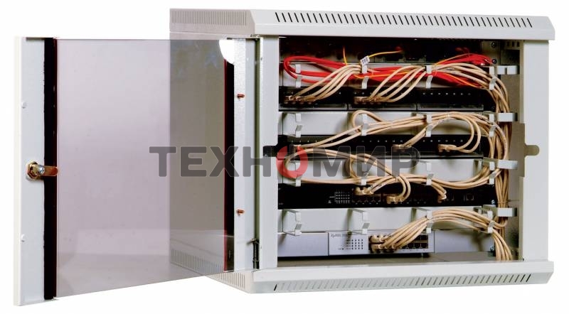 Шкаф настенный ЦМО ШРН-12.650 12U 600x650мм пер.дв.стекл несъемные бок.пан. 50кг серый