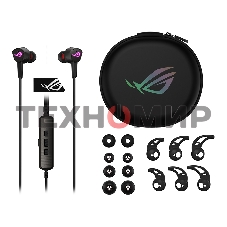 Гарнитура проводная игровая черные ASUS ROG CETra II (вкладыши, USB-C, RGb подсветка, ПУ, чехол, 90YH02S0-B2UA00)