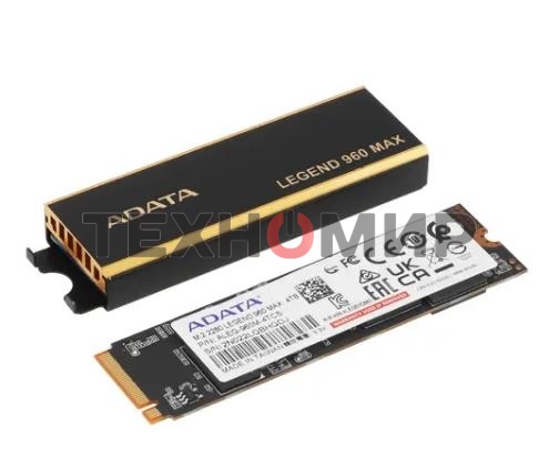 Накопитель SSD ADATA LEGEND 960 MAX, 4Tb, M.2 2280, PCIe 4.0 x4, NVMe, R/W 7400/6800, с радиатором