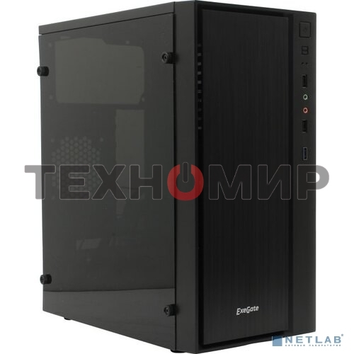 Компьютерный корпус Minitower ExeGate EX283754RUS mEVO-9301-RGb (mATX, без БП, с окном, 2хUSB+1хUSB 3.0, HD аудио, черный с RGb подсветкой)