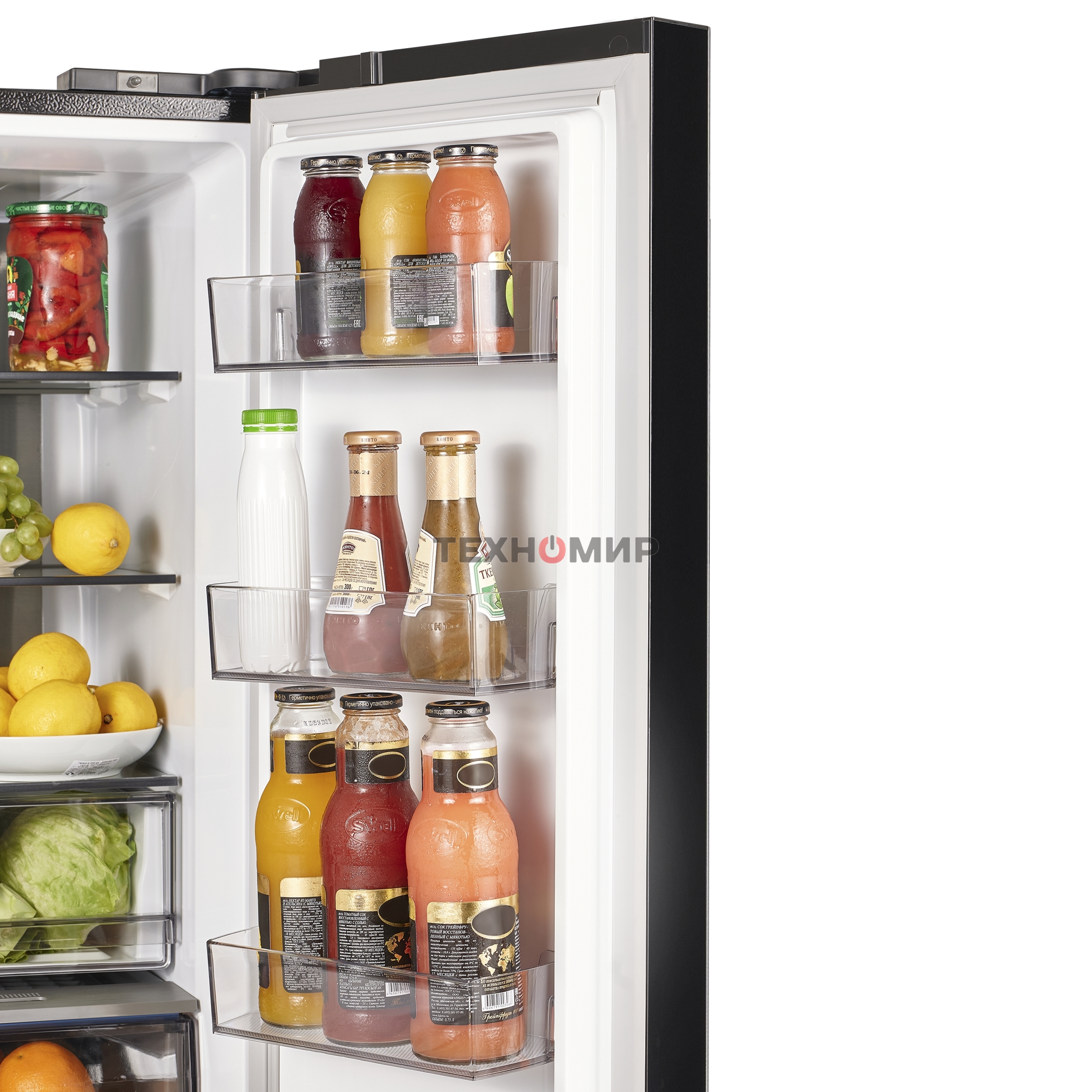 Холодильник Maunfeld MFF183NFBE черный трехкамерный инвертор 270/135л морозилка снизу, Total NoFrost, Side by Side