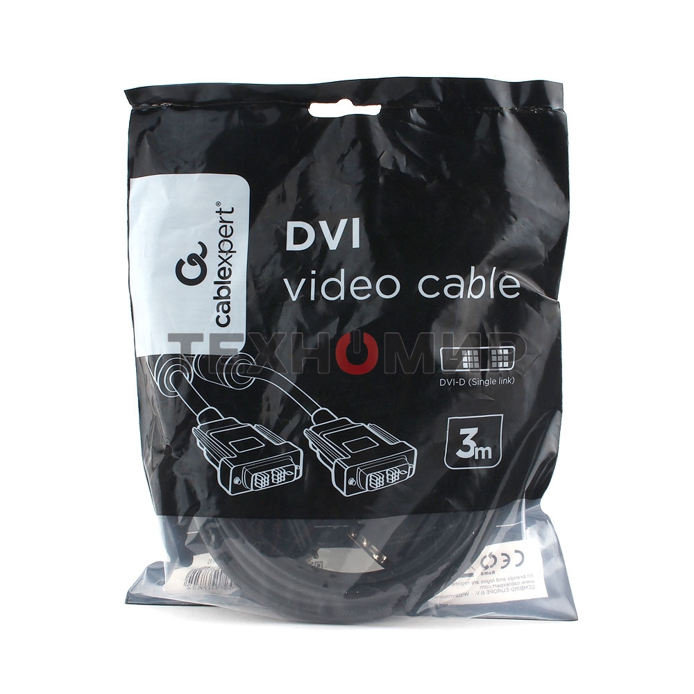 Кабель DVI-D single link Cablexpert CC-DVIL-BK-10, 19M/19M, 3.0м, CCS, черный, экран, феррит.кольца, пакет