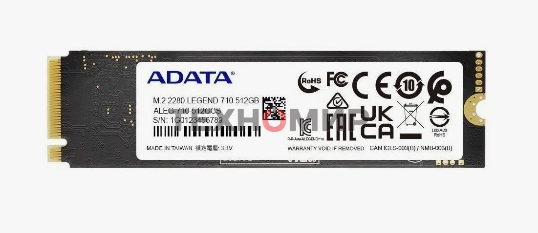 Накопитель SSD ADATA LEGEND 710, 512Gb, PCIe 3.0 x4, M.2 2280, NVMe, R/W 2400/1600, с радиатором