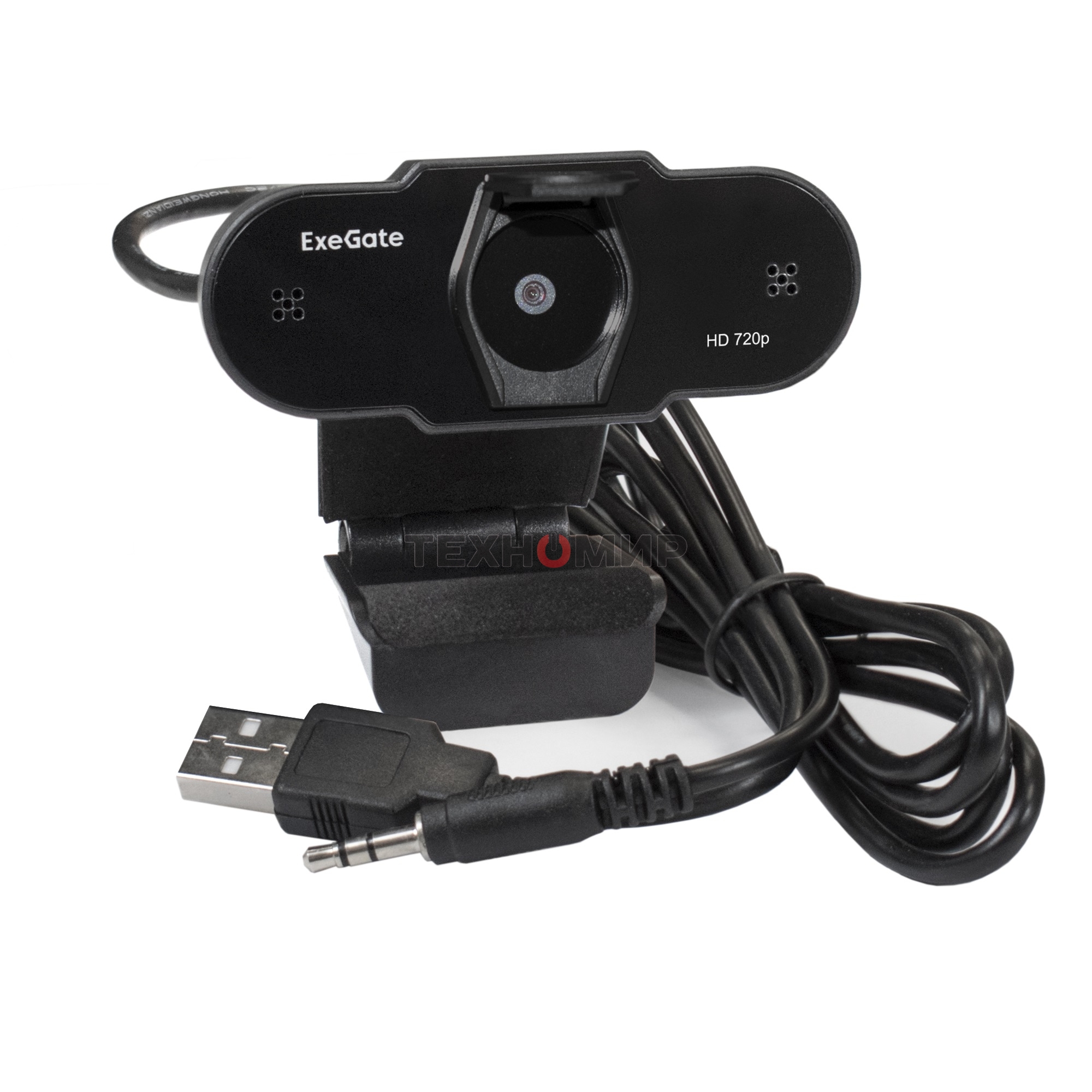 Веб-камера ExeGate BlackView C525 HD 1280x720, 30 кадр/с, USB Type-A, микрофон (шумоподавление), шторка приватности, универсальное крепление