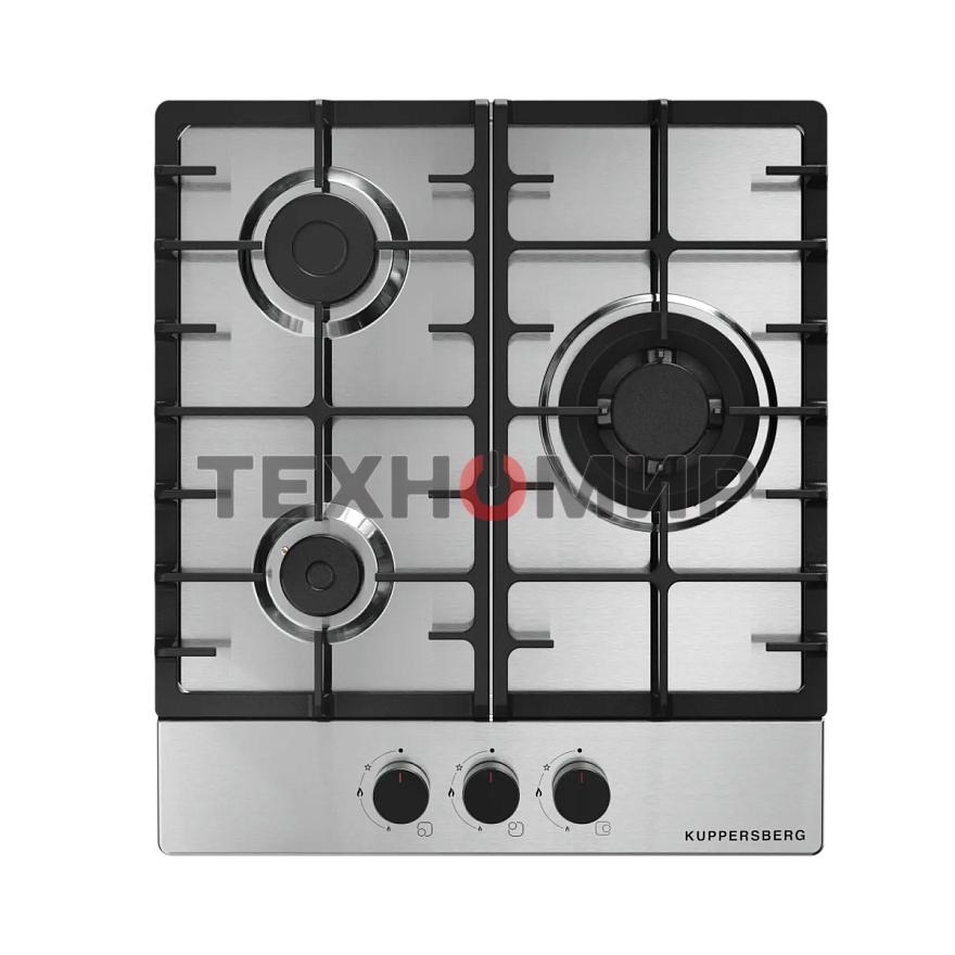 Варочная панель Kuppersberg FS 46 X, газ, High-Tech, 45 см, автоматический электроподжиг, газ-контроль, форсунки под сжиженый газ, SABAF конфорки, чугунные решетки, цвет нержавеющая сталь, цвет фурнитуры черный