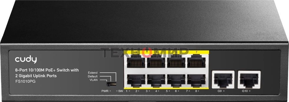 Коммутатор Cudy FS1010PG (L2) 8x100Мбит/с 2x1Гбит/с 8PoE+ 120W неуправляемый