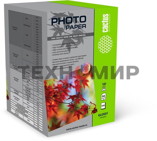 Фотобумага Cactus CS-GA6180500 глянцевая A6 180 г/м2 500 листов