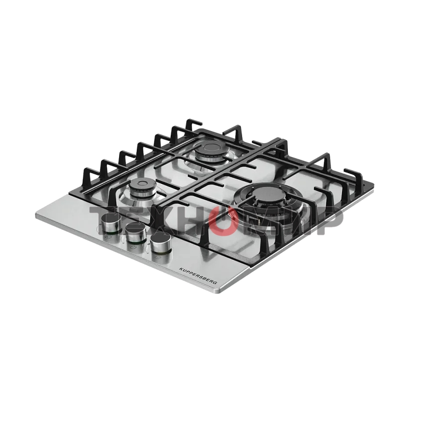 Варочная панель Kuppersberg FS 46 X, газ, High-Tech, 45 см, автоматический электроподжиг, газ-контроль, форсунки под сжиженый газ, SABAF конфорки, чугунные решетки, цвет нержавеющая сталь, цвет фурнитуры черный