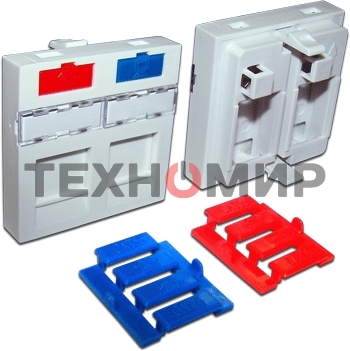 Вставка 45x45 на 2 кейстоуна, со шторкой, маркировкой и иконками, белая