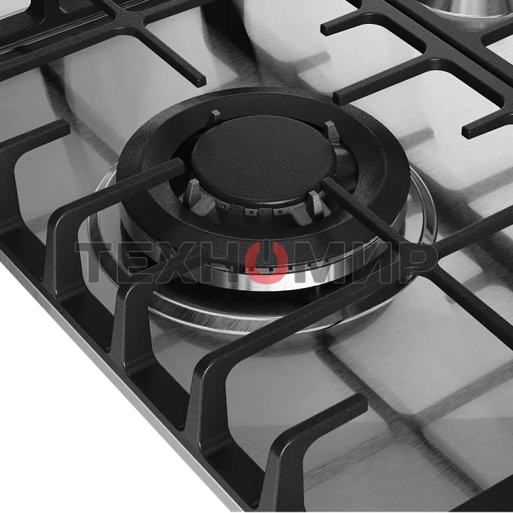 Варочная панель Kuppersberg FS 46 X, газ, High-Tech, 45 см, автоматический электроподжиг, газ-контроль, форсунки под сжиженый газ, SABAF конфорки, чугунные решетки, цвет нержавеющая сталь, цвет фурнитуры черный