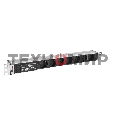 Блок розеток Rem-10 без шнура с фил. и инд., 7 Schuko, вход IEC 60320 C14, 10A, алюм., 19