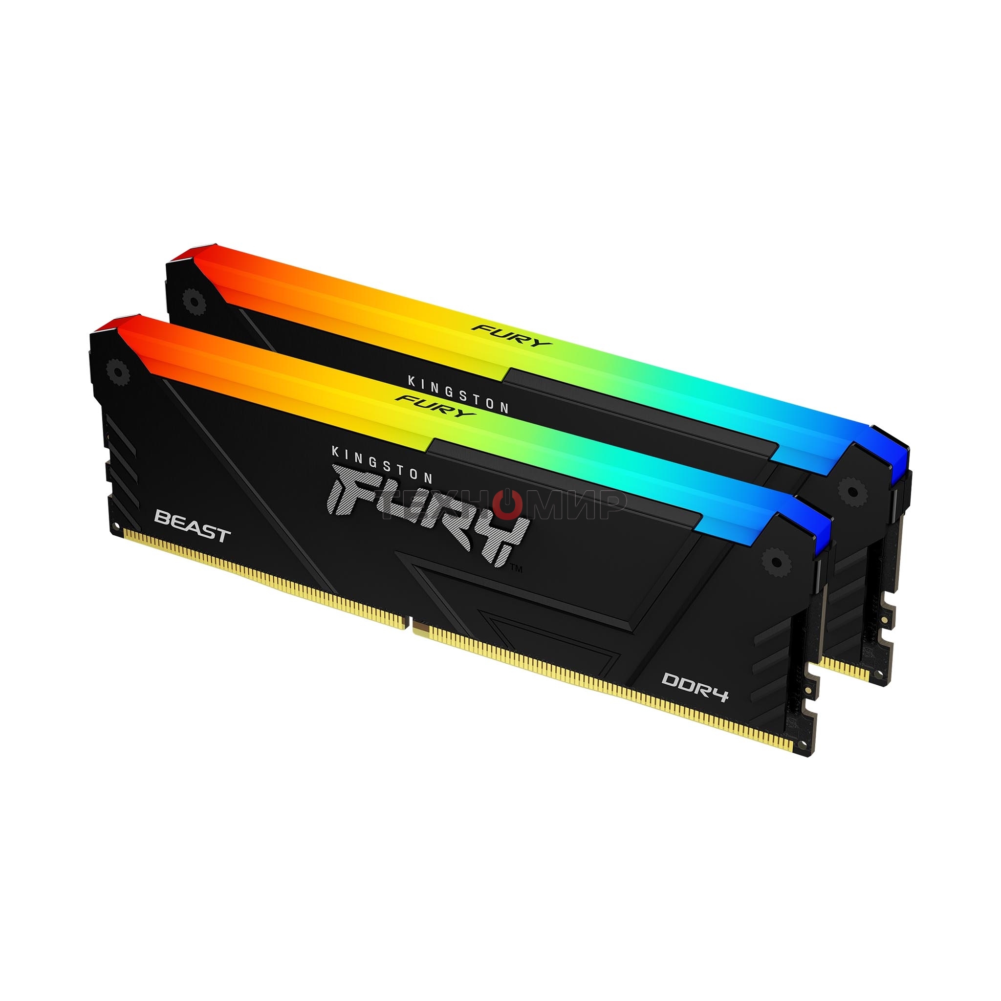 Оперативная память Kingston Fury Beast, DDR4, 32GB (2x16GB), 3200MHz, CL16, DIMM, с радиатором, RGB, черный