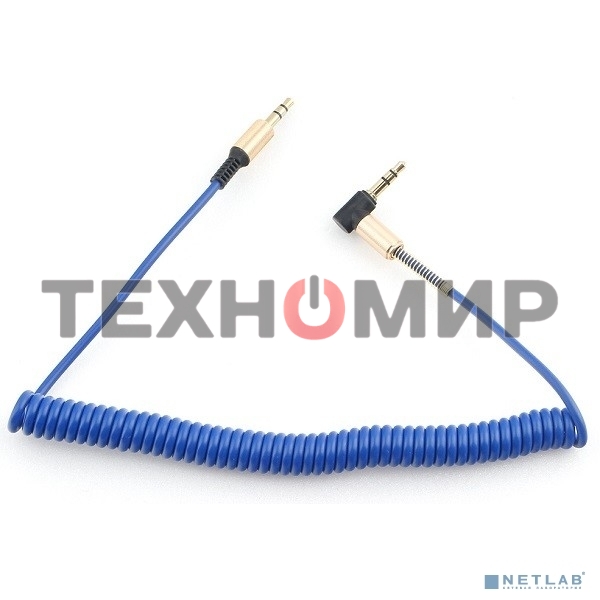 Кабель Cablexpert аудио 90˚ спиральный CCAB-02-35MMLC-1.8MU. 3.5 Jack (M)/3.5 Jack (M), синий, 1.8м, блистер