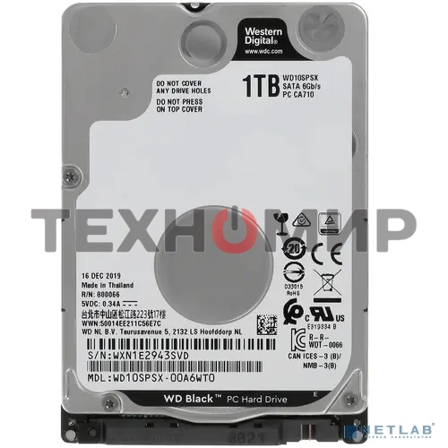 Жесткий диск WD 1Tb 7200rpm SATA-III WD10SPSX черный 64Mb 2.5