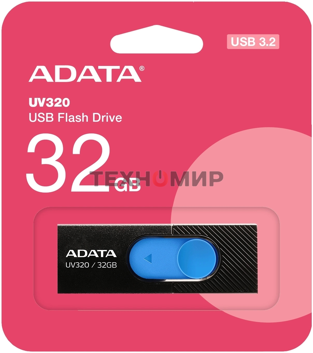 Флешка USB ADATA UV320 (AUV320-32G-RBKBL), 32Gb, USB 3.2 Gen 1, R/W 100/30, черный/голубой
