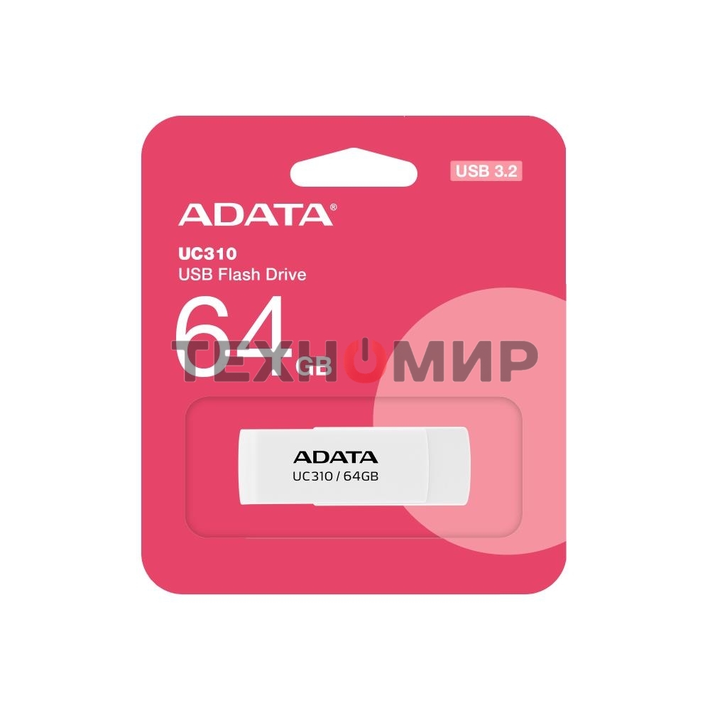 Флешка USB ADATA UC310 (UC310-64G-RWH), 64Gb, USB 3.2 Gen 1, R/W 100/30, белый