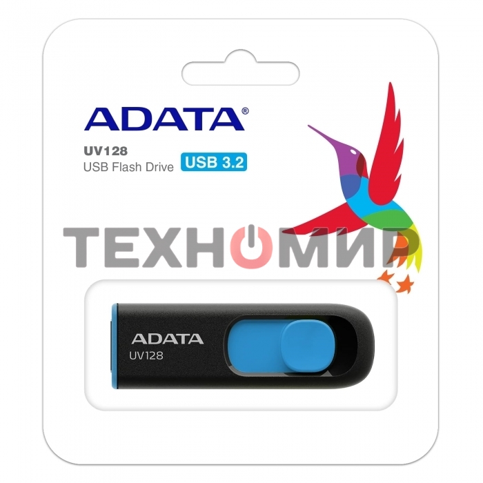 Флешка USB ADATA UV128 (AUV128-128G-RBE), 128Gb, USB 3.0, R/W 100/30, черный/синий